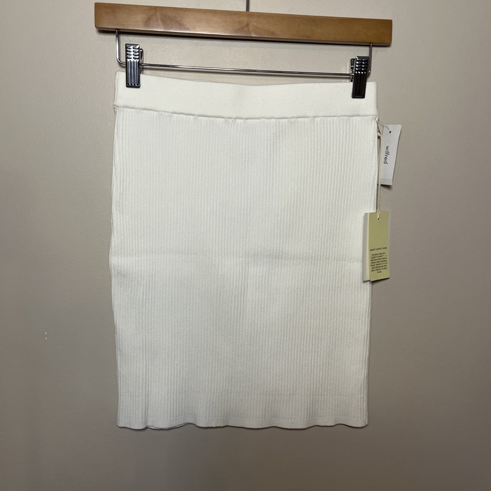 NWT Aritzia Wilfred Reso High Waisted White Ribbed Mini Skirt Minimalist Neutral - Picture 3 of 9